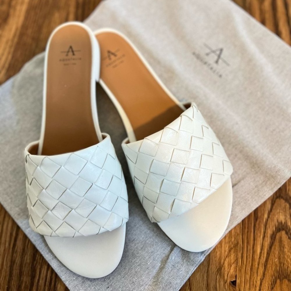 Aquatalia White Talia Woven Nappa Slide Sandals